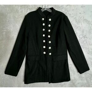 Black Military Style Jacket Large Open Front Silver Button Detail Boxy